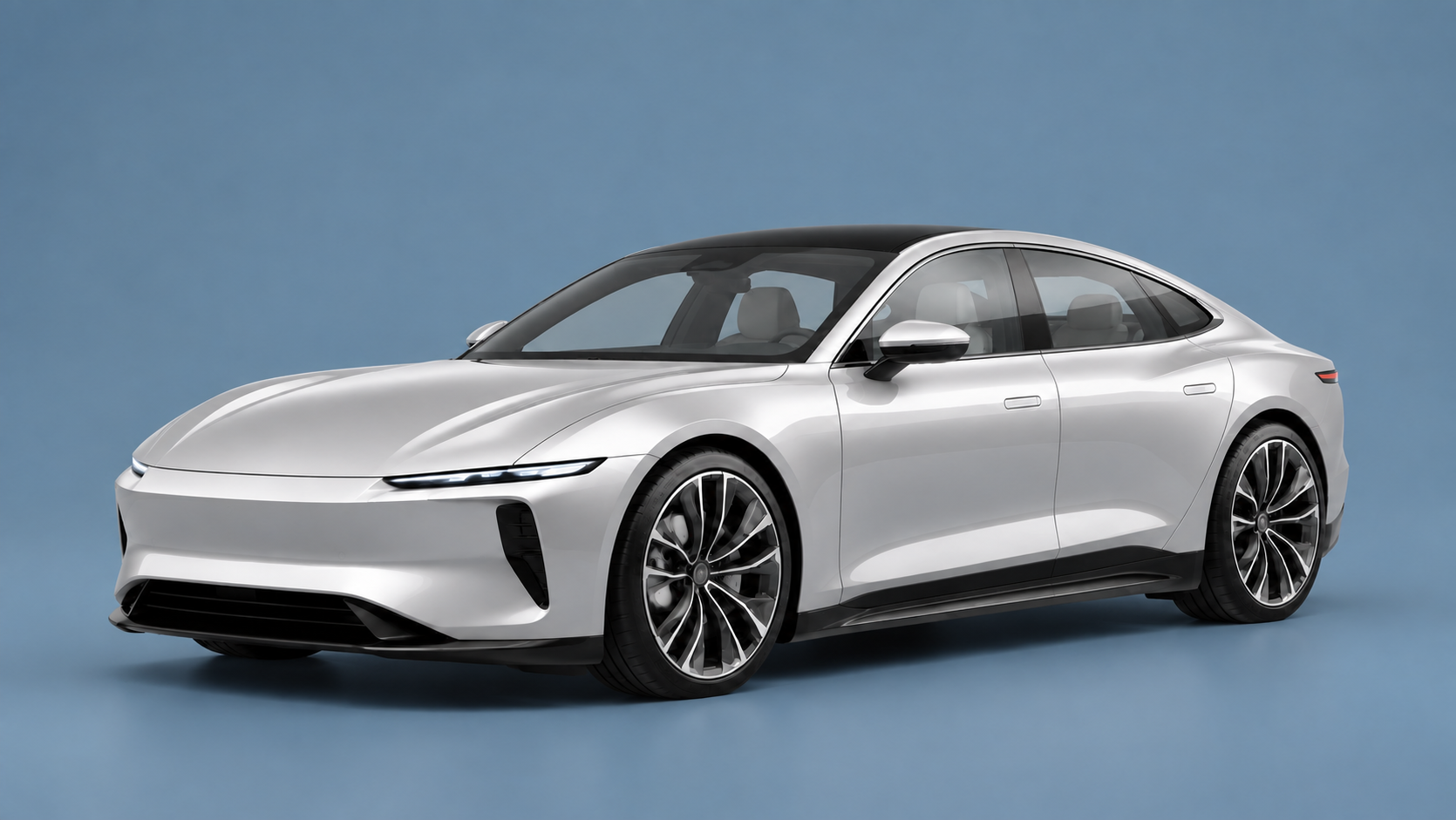 Illustrative silver concept car used in the interactive design study, not rental inventory